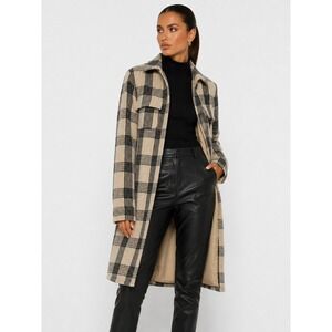 4th + Reckless Beige Black Plaid Longline Long Shacket Jacket Coat US S NWOT New